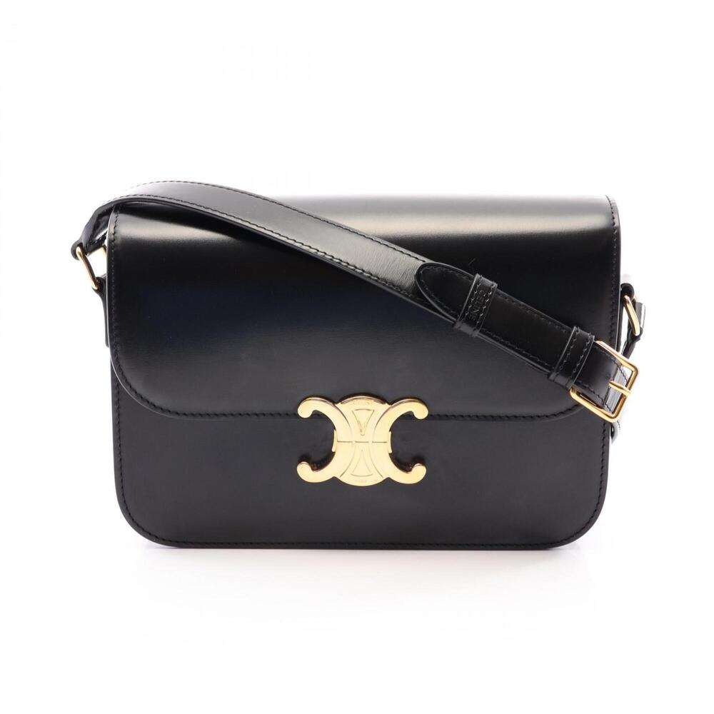 Celine Classic Triomphe Medium Shoulder Bag/Handbag, Leather, Women's, Black